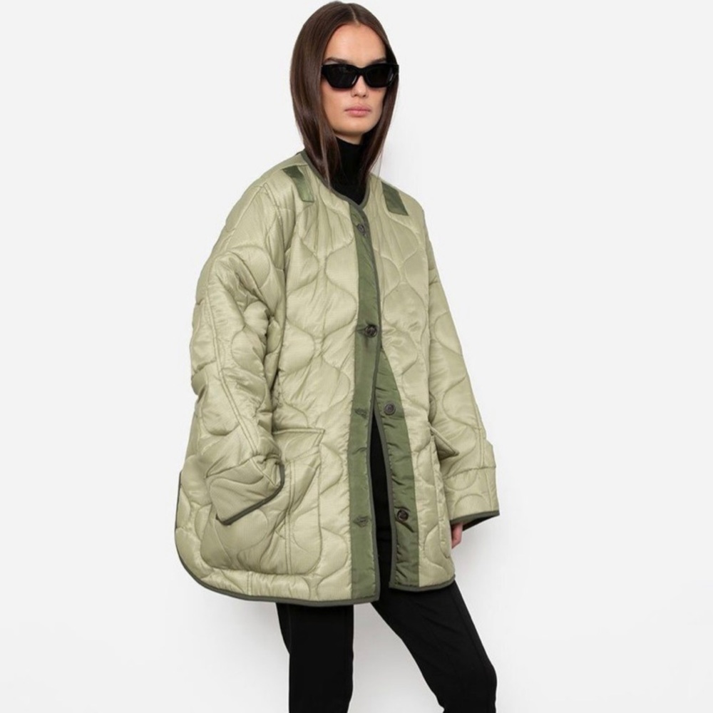 The Frankie Shop Teddy Quilted Jacket Moss Green